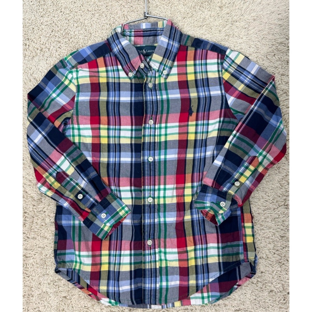 Ralph Lauren Boys Multi Color Plaid Cotton Button Down Shirt Size 6 Classic - Picture 7 of 9